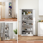61' White Metal Kitchen Pantry Cabinet with Adjustable Storage and 4 Heavy Duty Shelves - Grand Goldman Shop