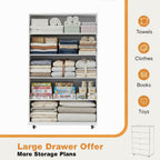 Modern White 5-Drawer Dresser with Wheels – Space-Saving Storage Cabinet with Deep Drawers, Wood Frame, Melamine Finish - Grand Goldman Shop