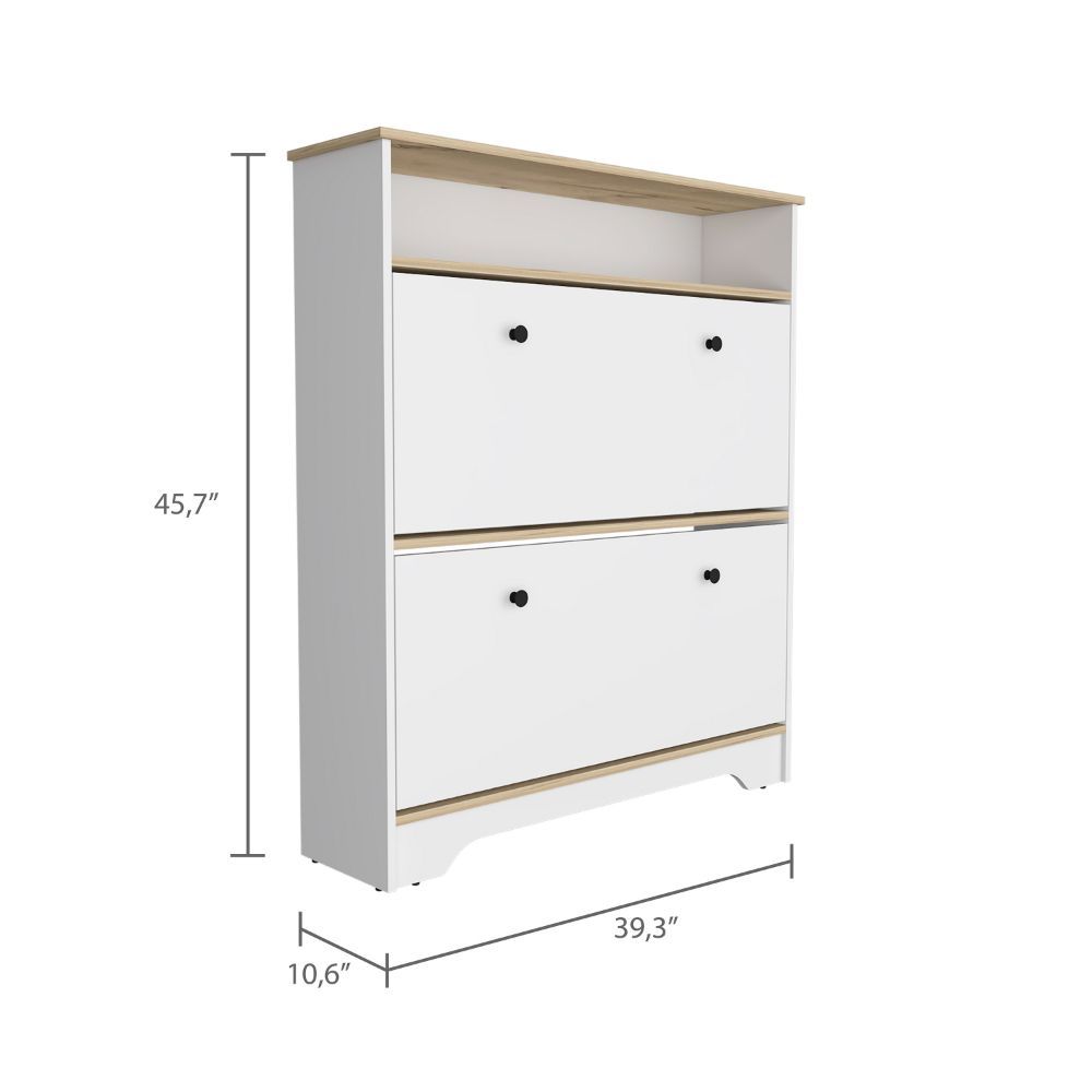 Shoe Rack Dublin, One Open Shelf, Two Extendable Cabinets, Light Oak / White Finish - Grand Goldman Shop