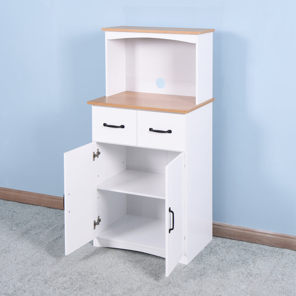Wooden Kitchen Cabinet White Pantry Storage Microwave Cabinet with Storage Drawer - Grand Goldman Shop