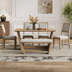 TREXM 6-Piece Retro Dining Table Set for 6, 60' Wood Kitchen Table and Chairs Set of 4 with Bench Designed Trestle Base for kitchen & Dining Room (Natural Wood Wash) - Grand Goldman Shop