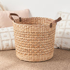 Isidore Water Hyacinth Woven Round Multi Use Storage Basket - 15.7' x 15.7' x 11.8' - Natural Brown - Grand Goldman Shop