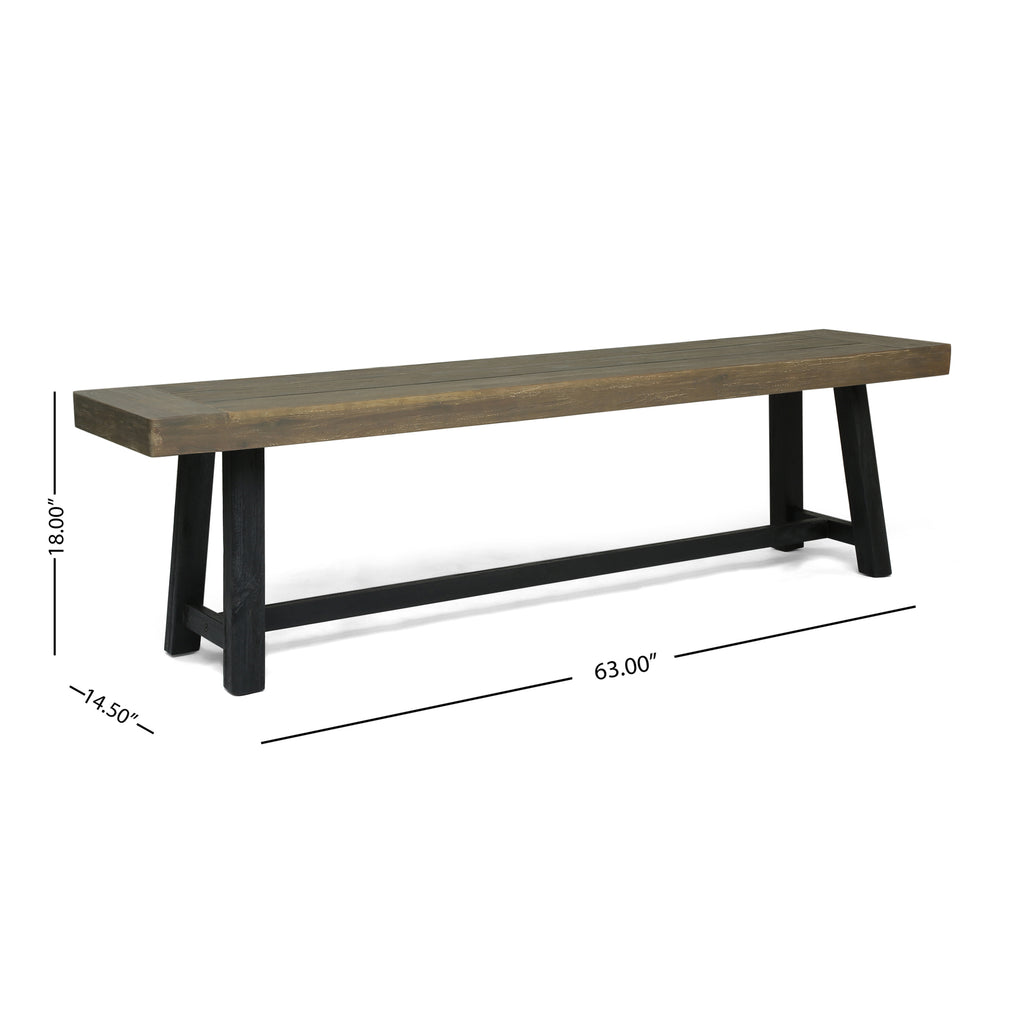 Cloud Outdoor Bench with Acacia Wood Frame and Slat Panel Design, Set of 2,Sandblast Grey and Black - Grand Goldman Shop