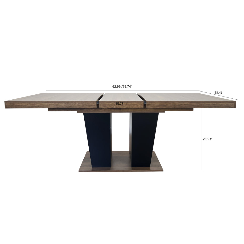 Extendable Dining Room Table for 4-10 People,Wooden Transformer Kitchen Dining Table with Black Double Sturdy Pedestal Base, Modern Expandable Large Table - Grand Goldman Shop