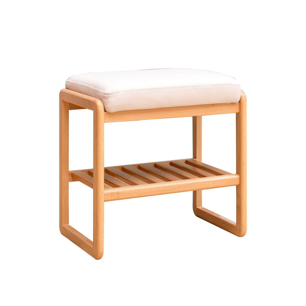 Natural Solid Wood Shoe Bench with Beech Wood Storage Rack Organizer and High Rebound Sponge Cushion in Beige - Grand Goldman Shop