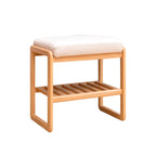 Natural Solid Wood Shoe Bench with Beech Wood Storage Rack Organizer and High Rebound Sponge Cushion in Beige - Grand Goldman Shop