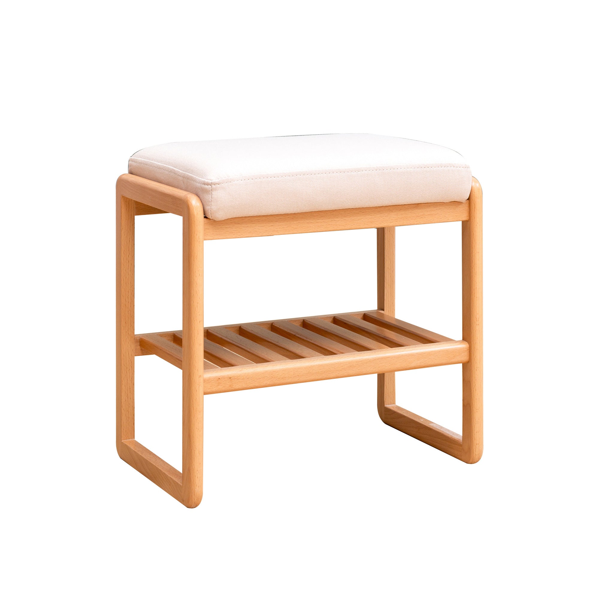 Natural Solid Wood Shoe Bench with Beech Wood Storage Rack Organizer and High Rebound Sponge Cushion in Beige - Grand Goldman Shop