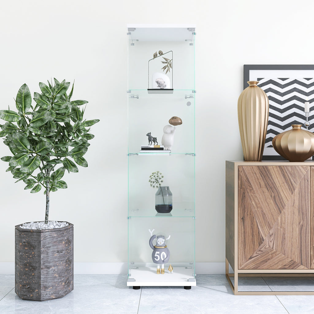 Glass Display Cabinet 4 Shelves with Door, Floor Standing Curio Bookshelf for Living Room Bedroom Office, 64.7'*16.7'*14.3' 
