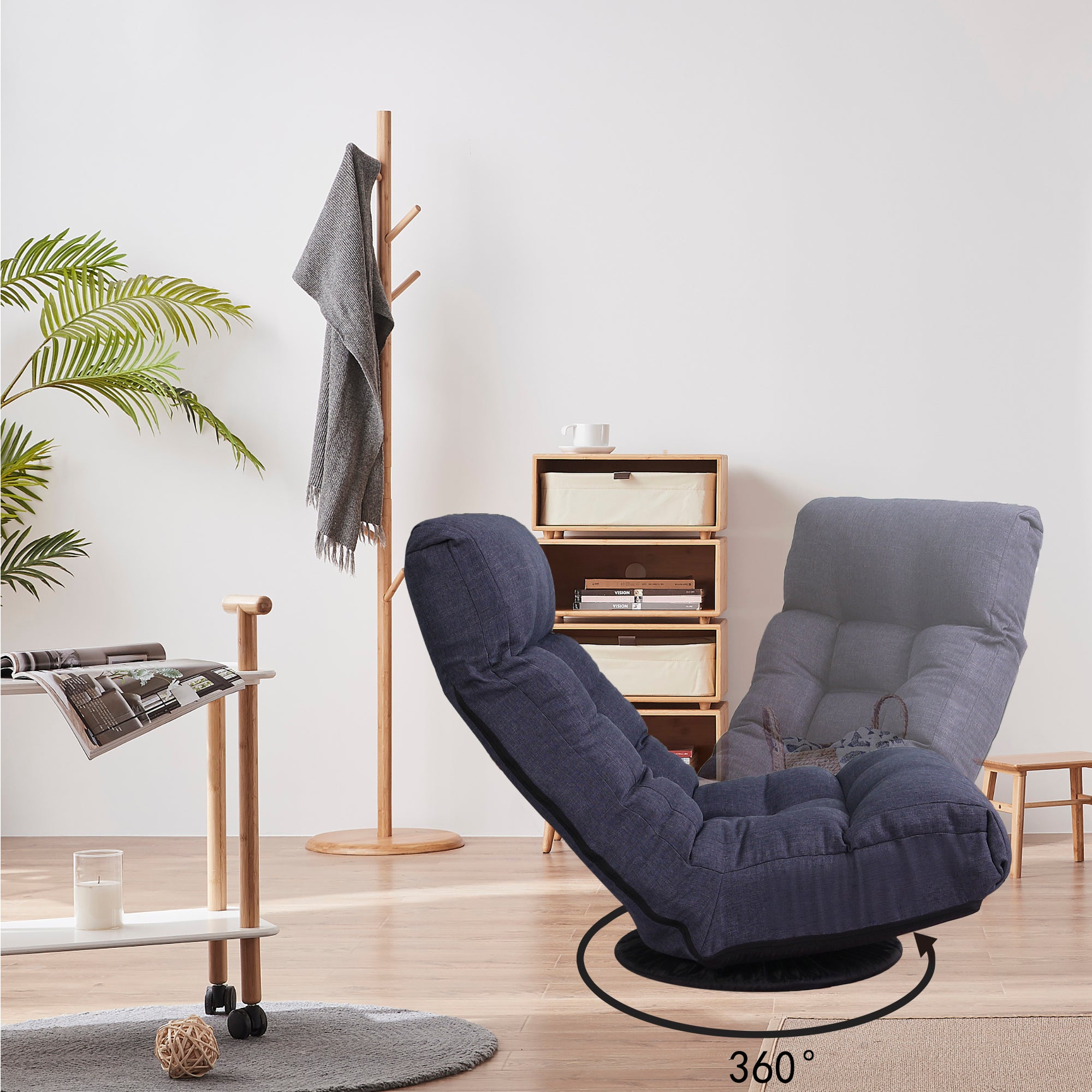 Navy Adjustable Japanese Reclining Floor Chair Sofa with Metal Frame for Living Room & Balcony - Grand Goldman Shop