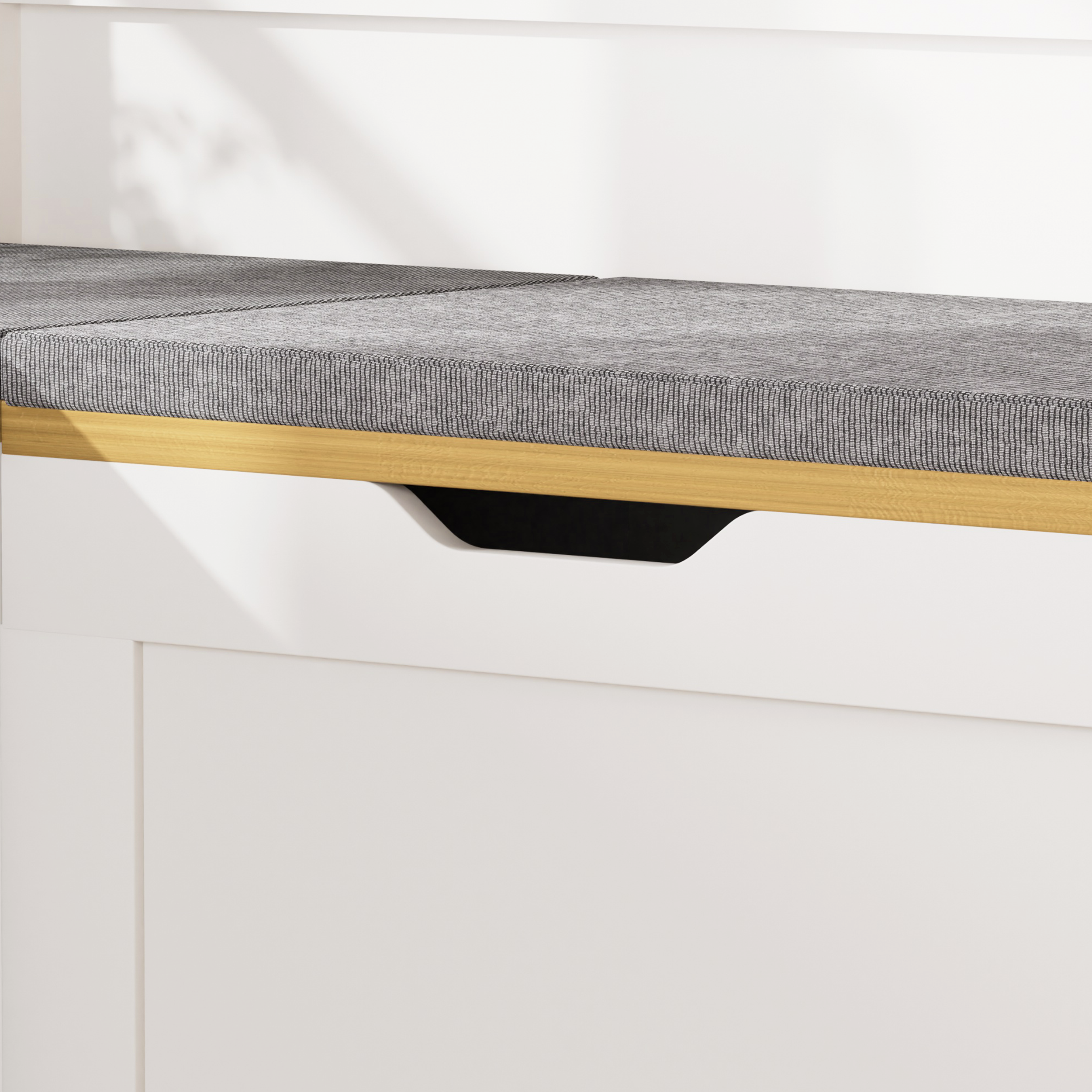 3-Piece L-Shaped Multi-Functional Storage Bench with Cushion, serving as a kitchen corner bench, toy storage box, or reading nook seat., White and Natural, 63'D x 63'W x 19.1'H - Grand Goldman Shop
