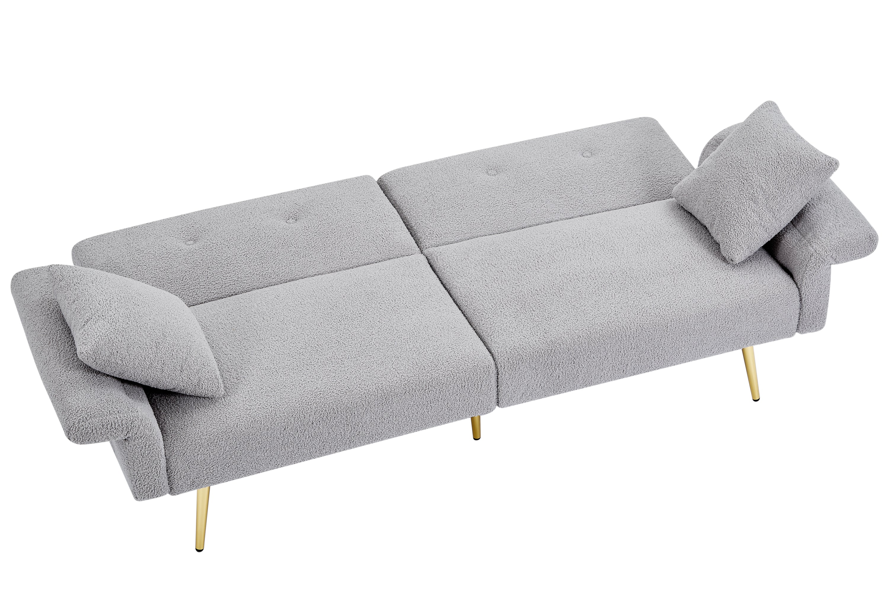 Modern Teddy Upholstered Accent Loveseat Sofa With Side Pocket,Folding Sleeper Sofa Bed With Foldable Armrest , Adjustable Backrest and Golden Metal Legs for Living Room,Grey - Grand Goldman Shop