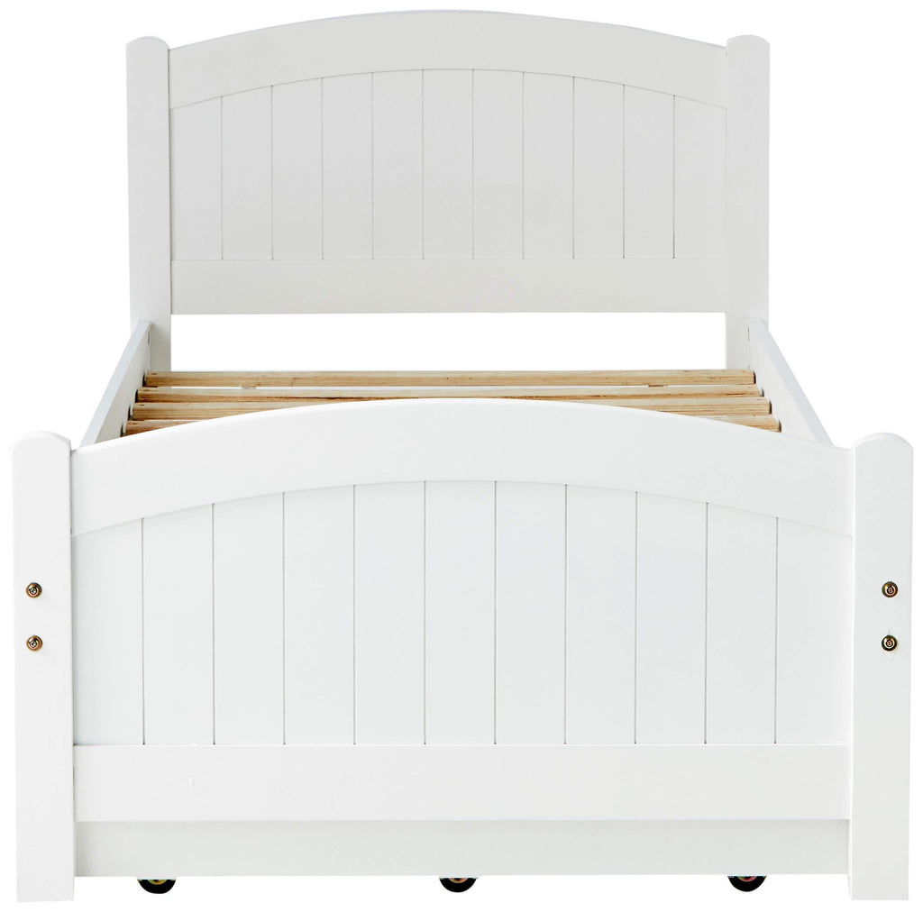Twin Size Bed w/ Trundle Slats White Pine Plywood Kids Youth Bedroom Furniture | Premium Home Decor - Grand Goldman