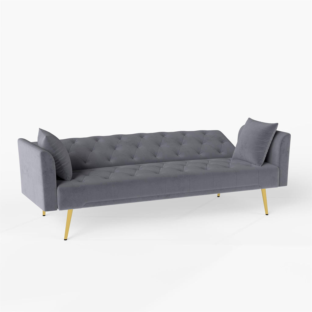 Modern convertible 72 inch foldable sleeper sofa with tufted, American retro style, made of gray velvet material, suitable for small living rooms, bedrooms and offices. gray color - Grand Goldman Shop