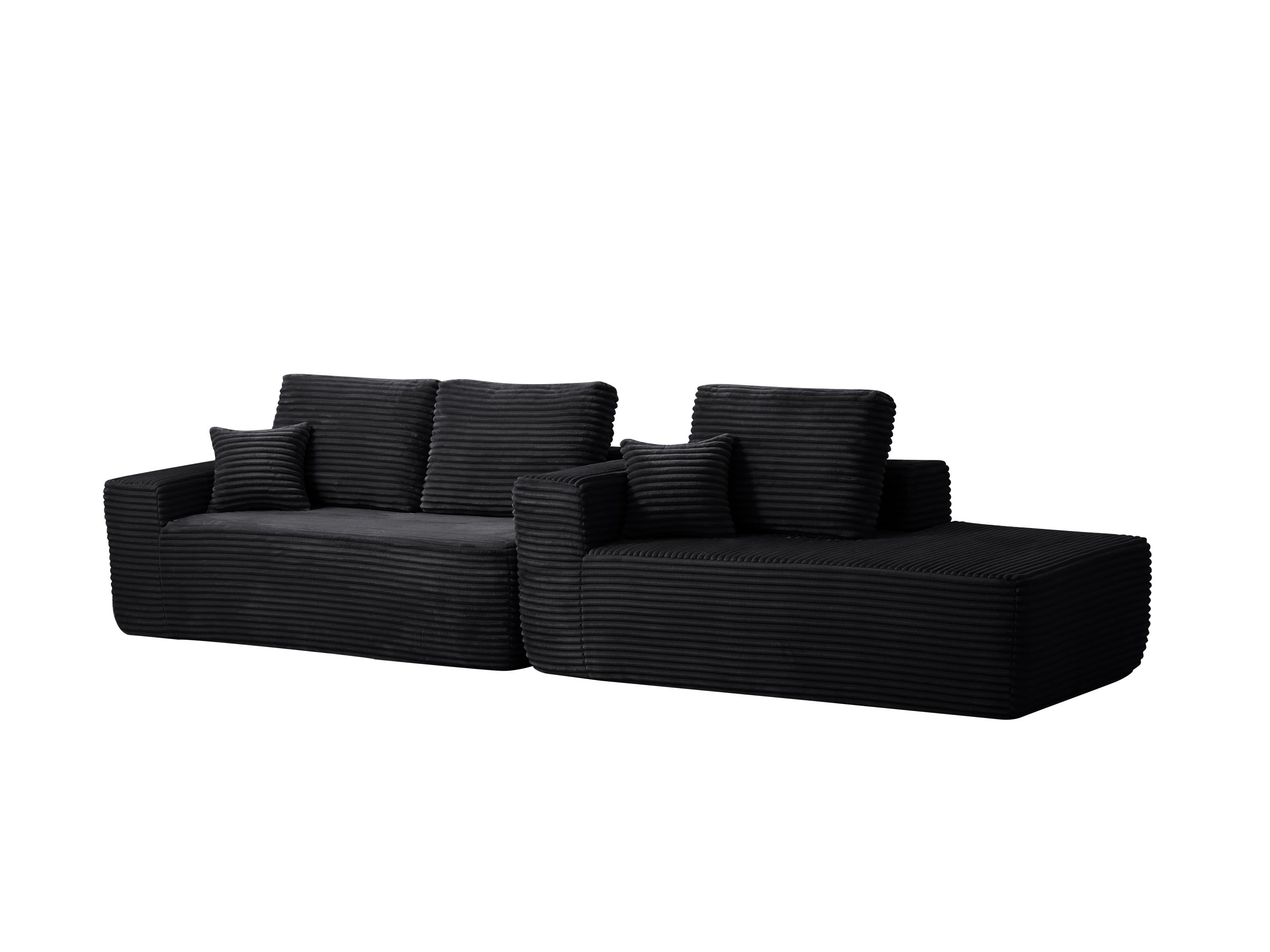104' Cloud Sectional Sofa with L-Shape Chaise and Side Pockets , Modern Modular Design, Deep Seating, Upholstered Couch for Living Room/Bedroom, No Assembly Required (Plush Fabric), Black,Right - Grand Goldman Shop