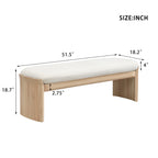51.5 Inch Beige Rubber Wood Footstool for Bedroom and Living Room – Natural Finish with Soft Fabric Cushion - Grand Goldman Shop