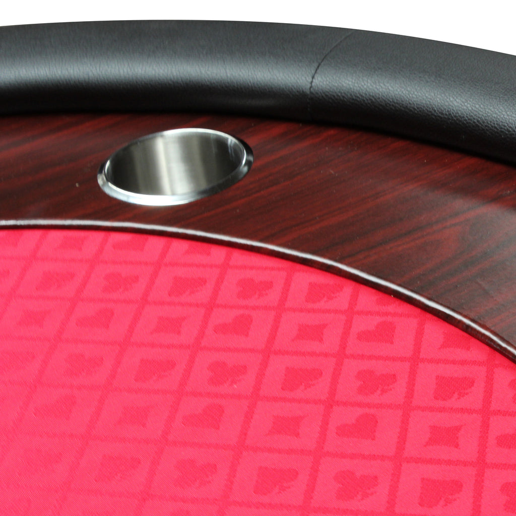 96' Light Series Foldable Poker Table with Wooden Racetrack Felt Stainless Legs Cup Holders Red - Grand Goldman