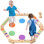 Qaba Kids Balance Beam, Wooden Balance Board with Stepping Stones, Gymnastics Obstacle Course for Toddlers 3-8 Years for Moto