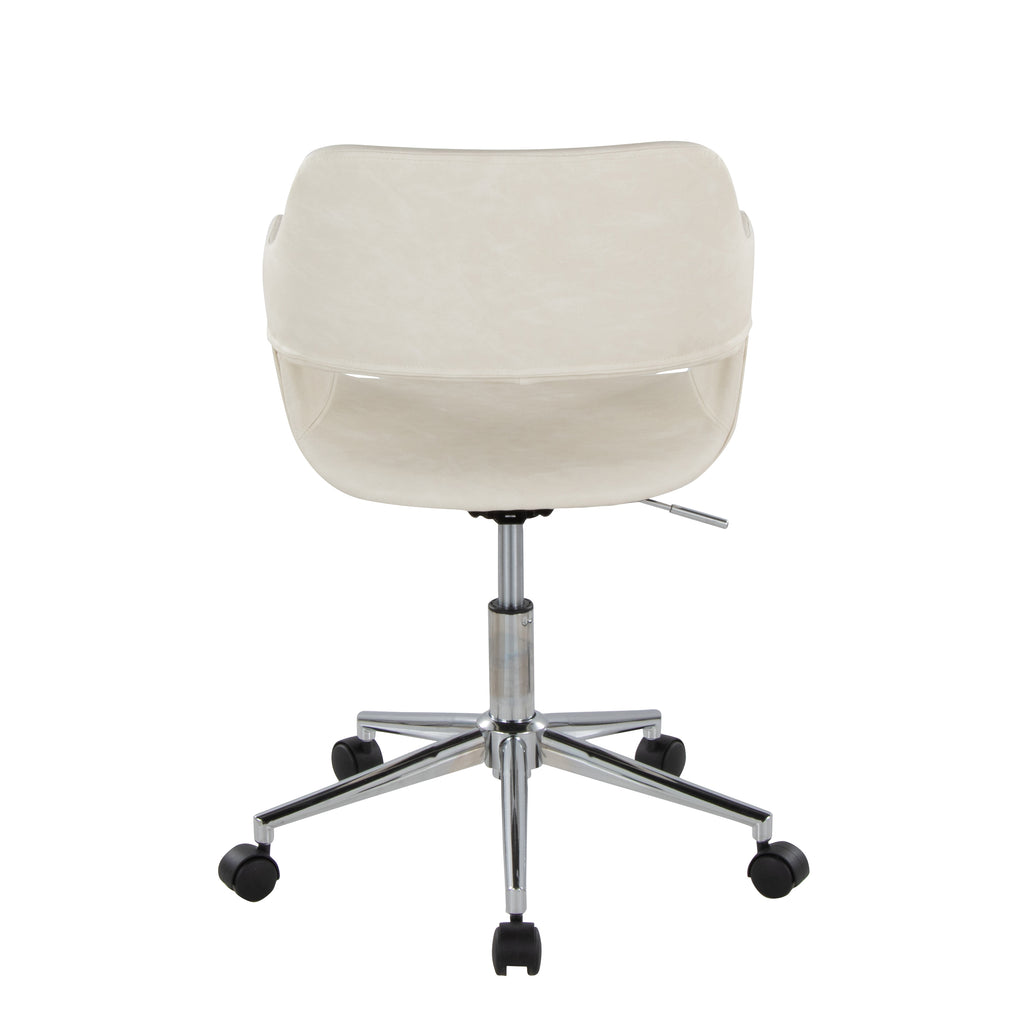 Contemporary Task Chair in Chrome Metal and Cream Faux Leather - Grand Goldman
