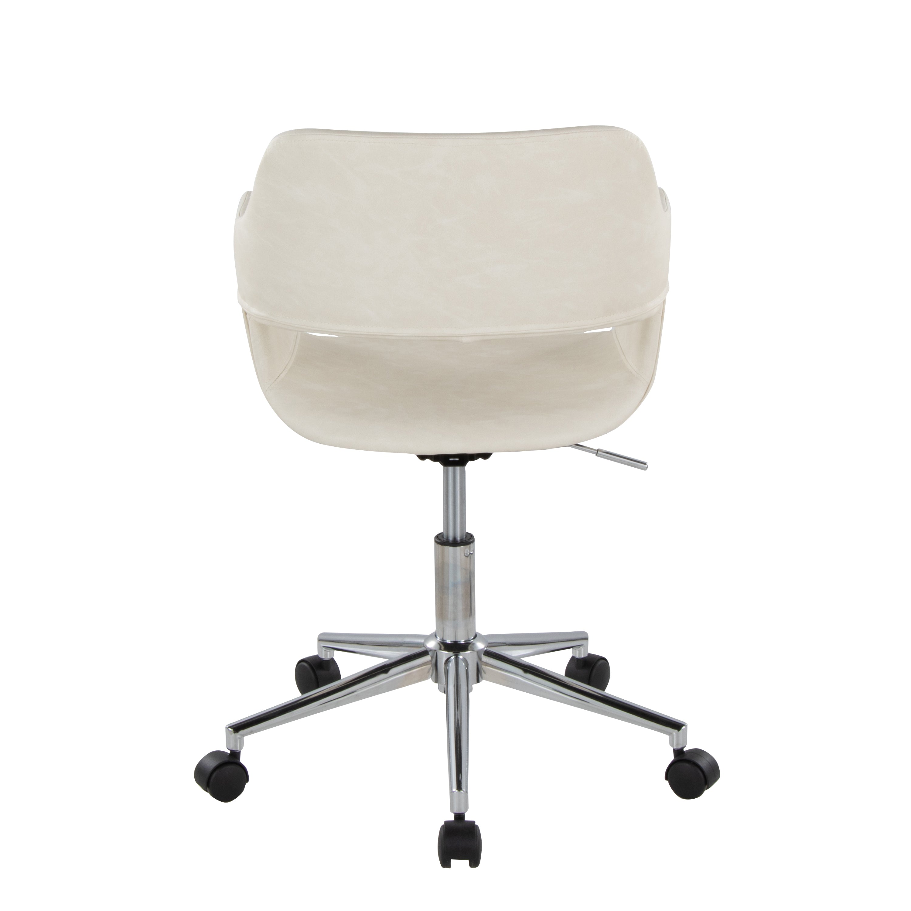 Contemporary Task Chair in Chrome Metal and Cream Faux Leather - Grand Goldman