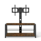 Wooden Storage TV Stand Black Tempered Glass Height Adjustable Universal Swivel Entertainment Center With Mount TV Stand, Rustic Browm - Grand Goldman Shop