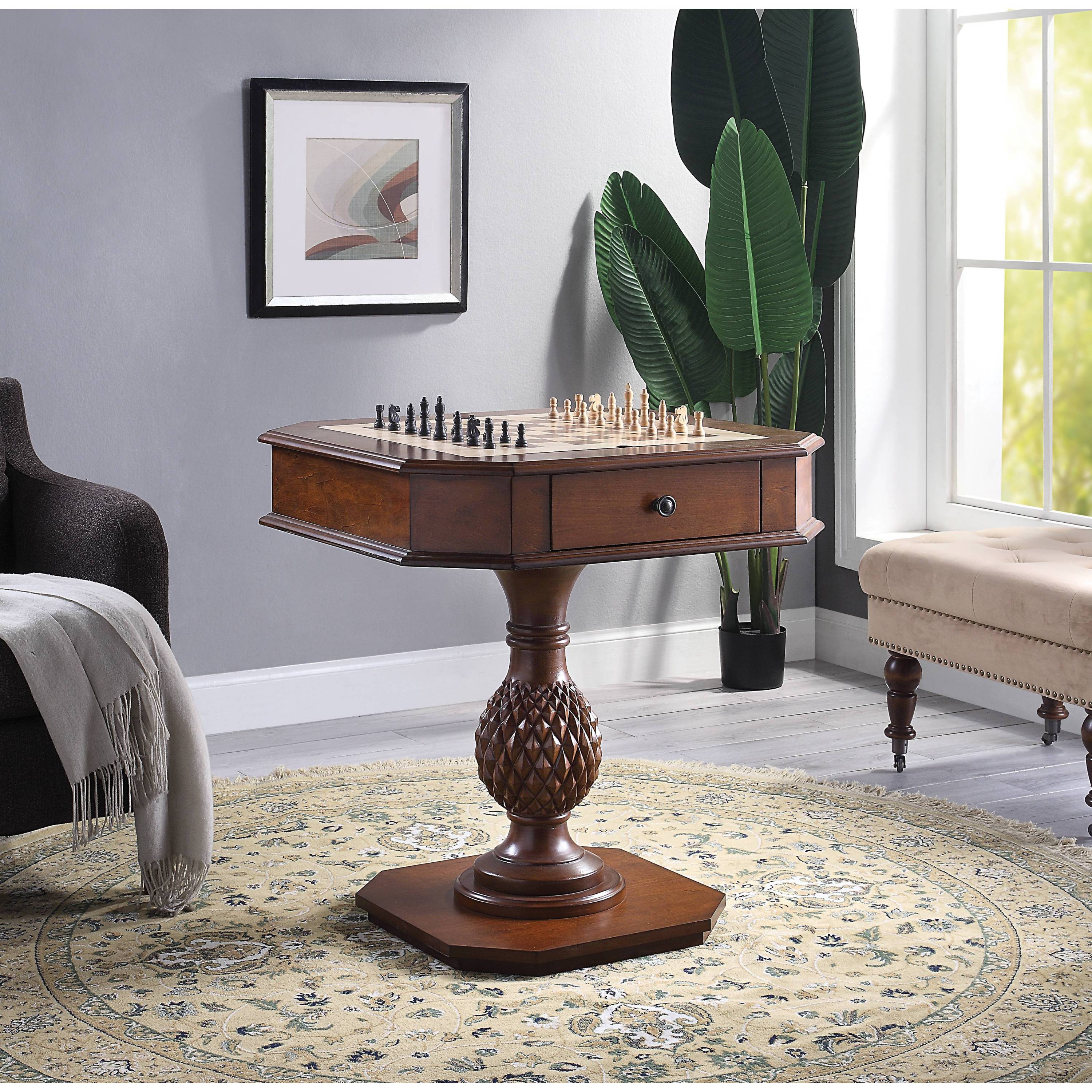 Bishop II Cherry Finish Game Table (Game Board reversible, Chess Figure does not include) - Grand Goldman