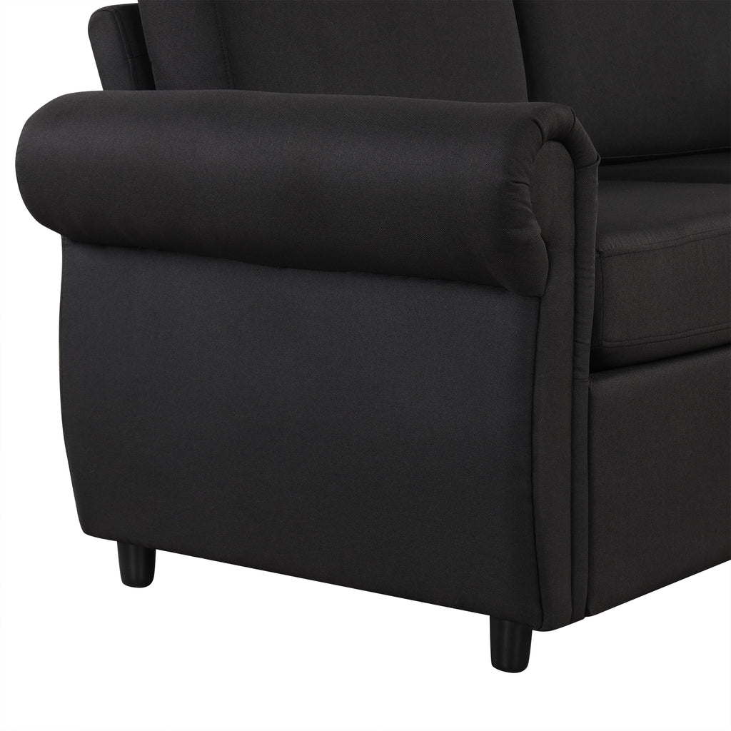 Orisfur Pull Out Sofa Bed Loveseat Sleeper with Twin Size Memory Foam Mattress & USB Ports, Black Linen - Grand Goldman Shop