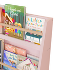 3-Tier Kids Book Shelf, Pink MDF & Pine Wood Storage Rack for Bedrooms, Playrooms, and Classrooms - Grand Goldman