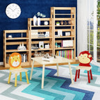Lion & Monkey Wooden Activity Play Table Set for Kids, 3-Piece Toddler Table and Chair Set in Yellow & Red, Solid Wood & MDF,