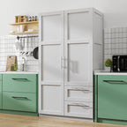 High wardrobe and kitchen cabinet with 2 doors, 2 drawers and 5 storage spaces,white - Grand Goldman Shop