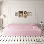 Modern Floor Sofa with 2 Pillows,Convertible Teddy Fabric Foam Filled Sleeper Sofa Bed,15 ' Full Size Folding Mattress for Living Room,Guest Bed,Playroom,No Assembly Required,Pink - Grand Goldman Shop