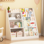 New Kids Bookshelf and Toy Storage Organizer, Multifunctional 4 Tier Wooden Kids Book Shelf with  Bookcase Display Stand in K