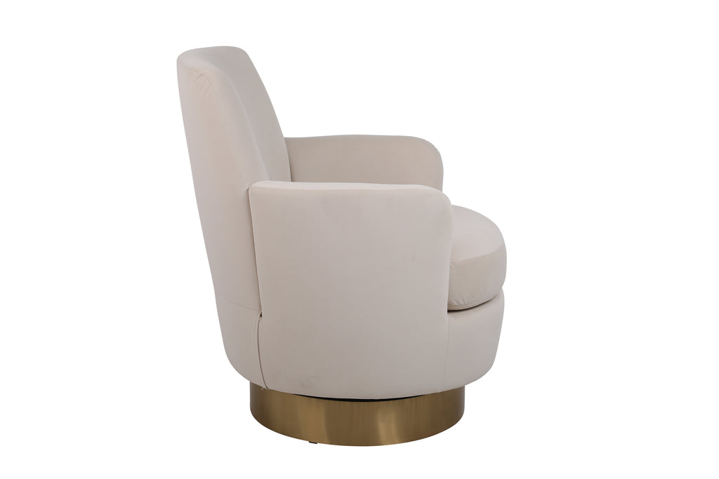 Velvet Swivel Barrel Chair, Swivel Accent Chairs Armchair for Living Room, Reading Chairs for Bedroom Comfy, Round Barrel Chairs with Gold Stainless Steel Base (Beige) - Grand Goldman Shop