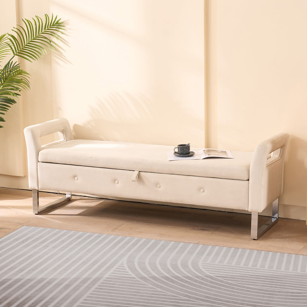 67.91' Wide Storage Soft Ottoman Bench with Armrests,Footrest Bed End Stool for Living Room, Dorm, Entryway and Bedroom, Beige - Grand Goldman Shop