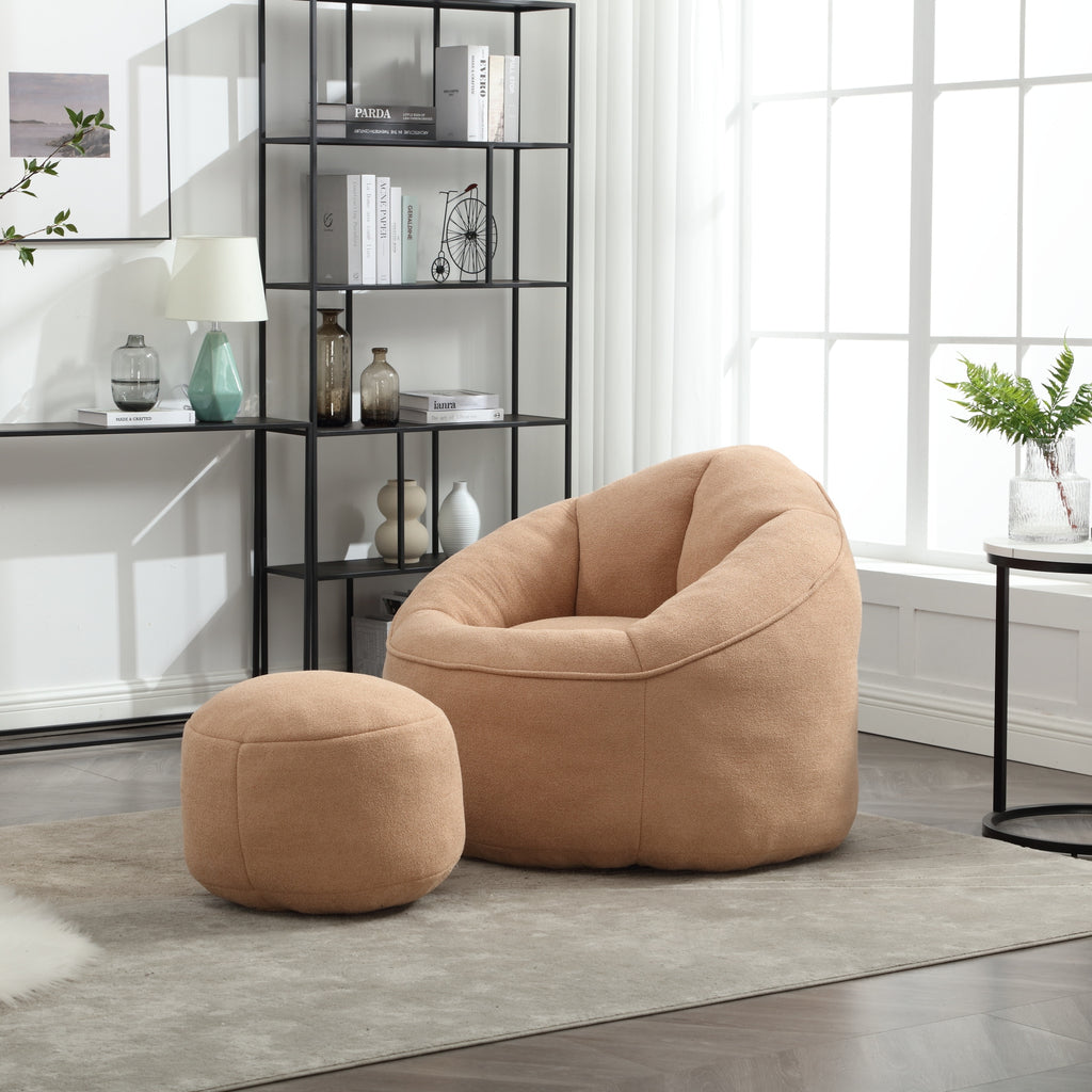 Bedding Bean Bag Sofa Chair with High-Pressure Foam and Footrest, Tan Microfiber - Grand Goldman Shop