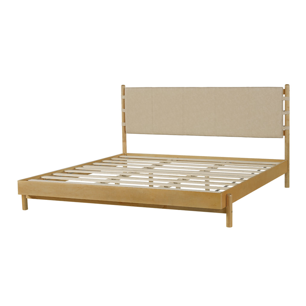 Modern King Bed Frame Set with 2 Nightstands, Beige Wood Platform Bed with Headboard and Matching Bedside Tables for Bedroom - Grand Goldman Shop