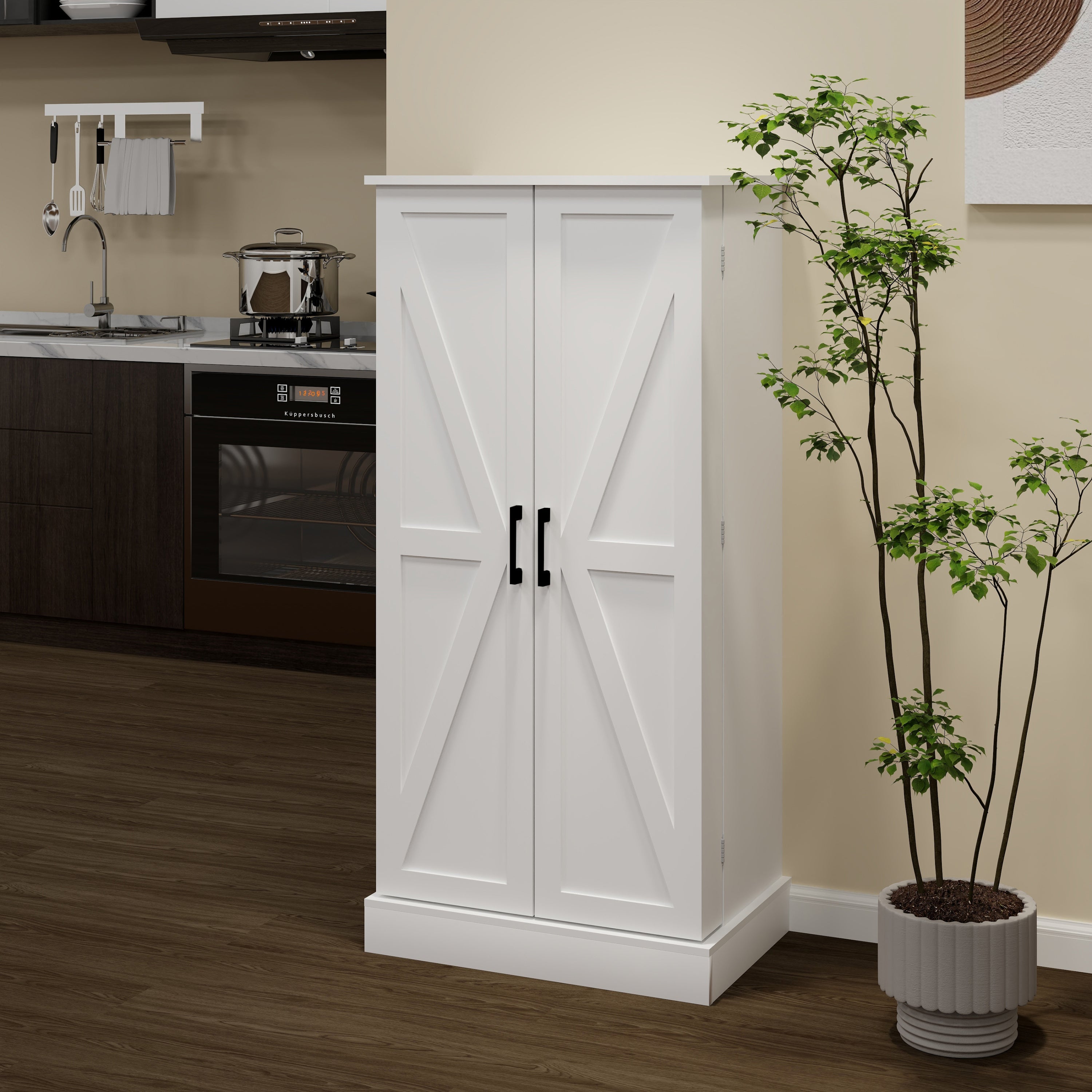 50' LED Kitchen Pantry Cabinet,Freestanding Buffet Cupboards Sideboard with 2 Doors with Racks and 2 Adjustable Shelves for Kitchen, Living Room and Dinning Room-White - Grand Goldman Shop