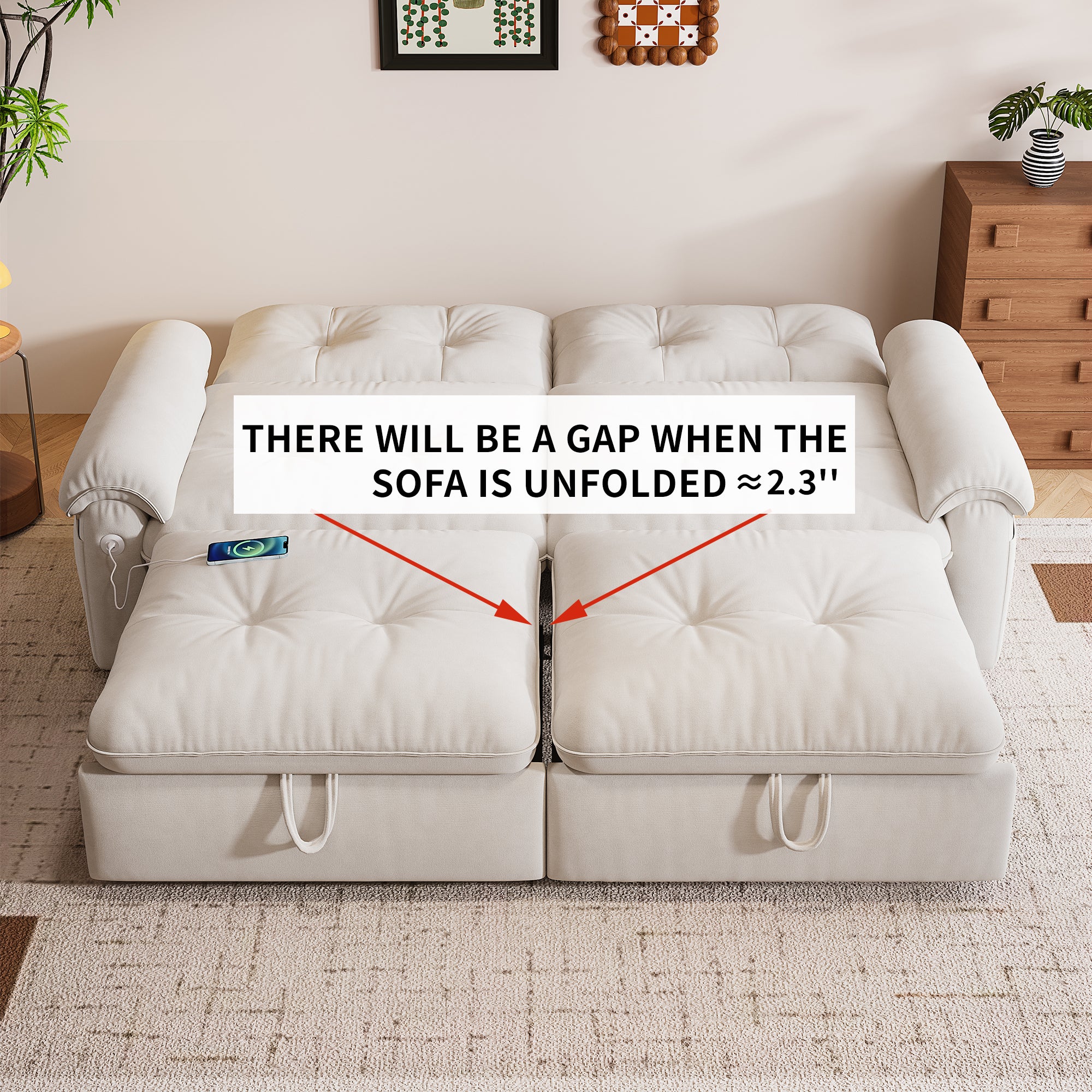 W3820S00024, a 77-inch convertible sofa bed, and a 2-in-1 piece suitable for both sitting and lying. Made of cloud-like fabric, it is applicable to living rooms, bedrooms and apart - Grand Goldman Shop