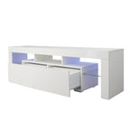 Modern White TV Stand, 20 Colors LED TV Stand w/Remote Control Lights - Grand Goldman Shop