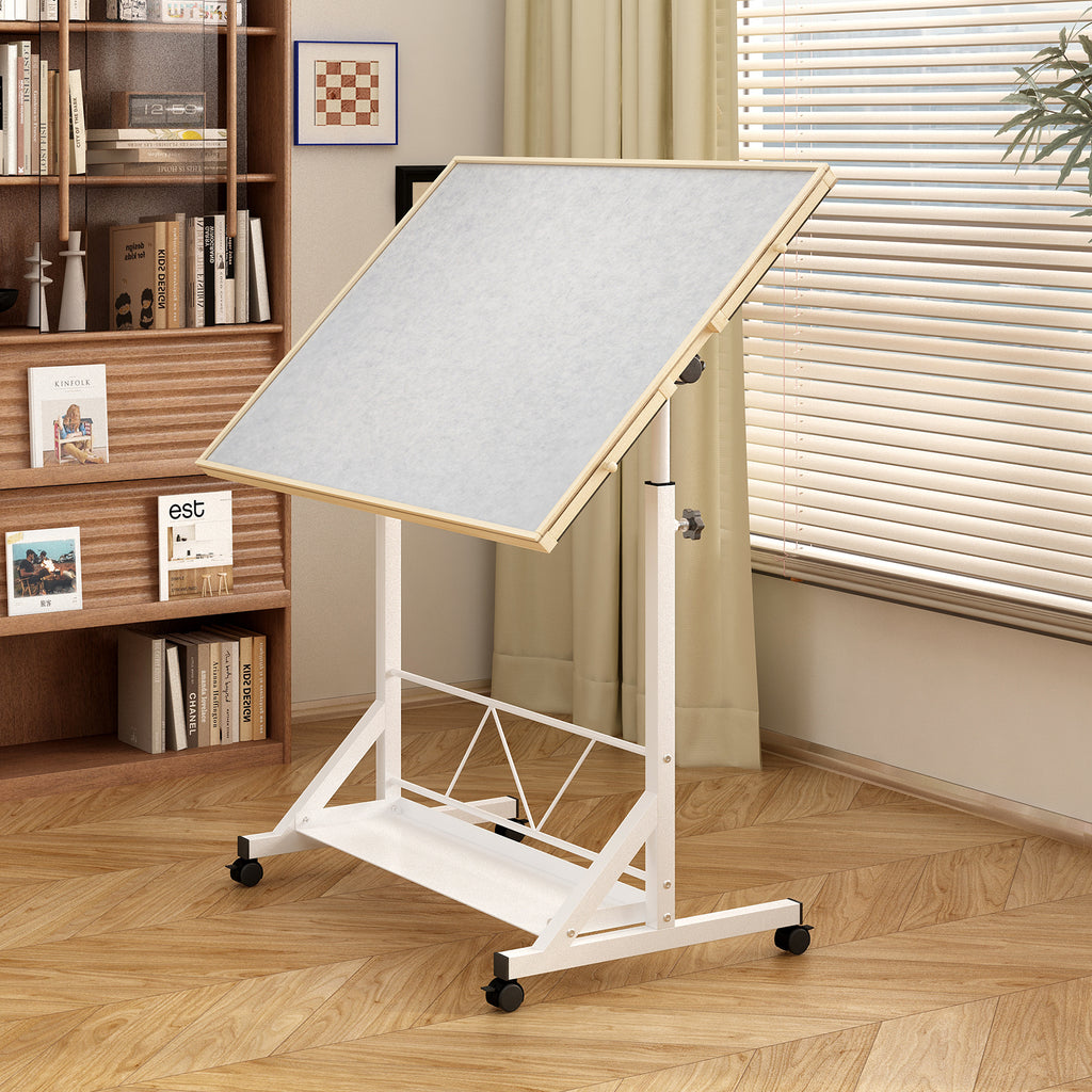 (WHITE) Wooden 1500 Piece Puzzle Table with Drawer, 35'*27.17' Adjustable Puzzle Table, 360° Tilting Puzzle Table with Legs a