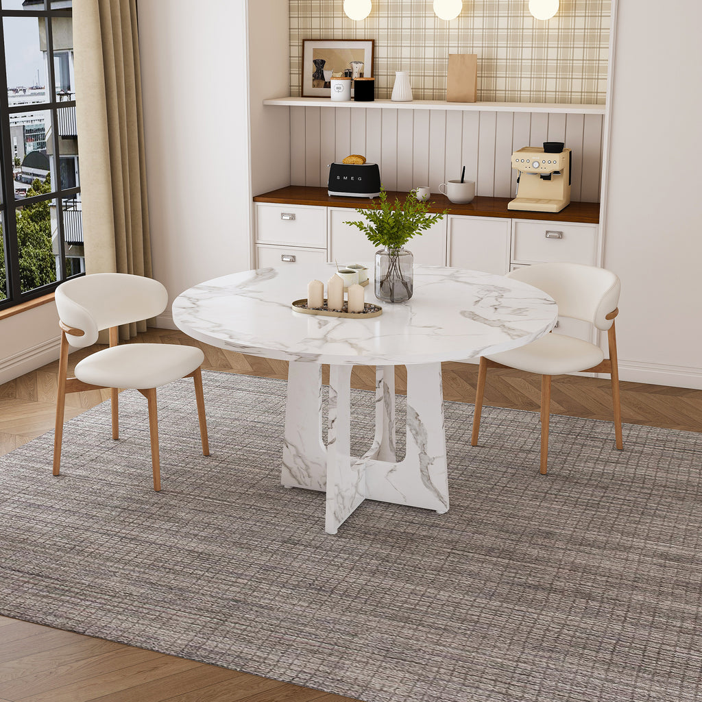 Modern Farmhouse 47.24' Round Dining Table for 4 with Marble White Finish MDF and Iron - Grand Goldman Shop