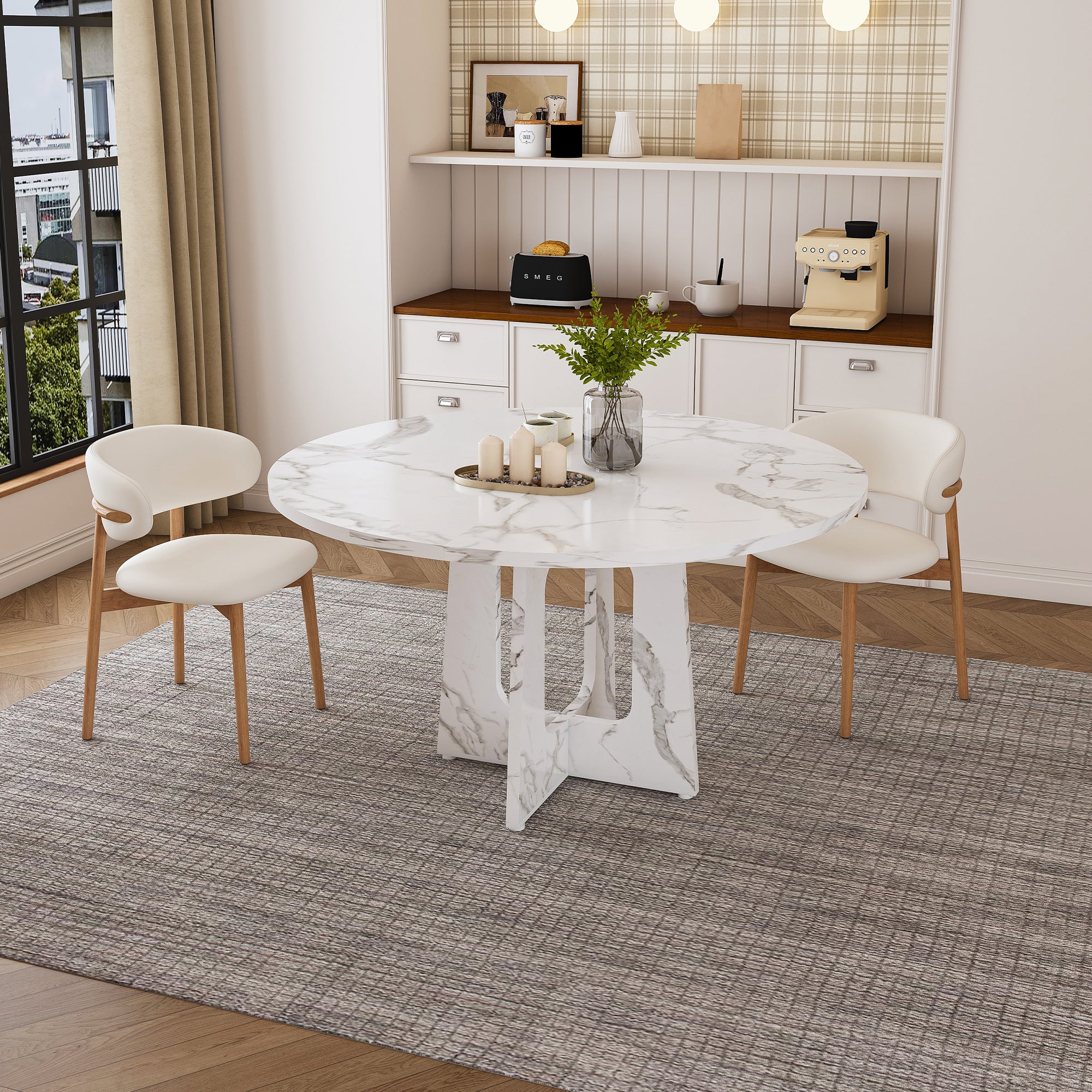 Modern Farmhouse 47.24' Round Dining Table for 4 with Marble White Finish MDF and Iron - Grand Goldman Shop