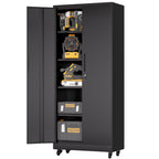 Heavy Duty Rolling Metal Cabinet with Lock, 71 inch Garage Storage Cabinet, 4 Adjustable Shelves (180lb Each), Black, for Too