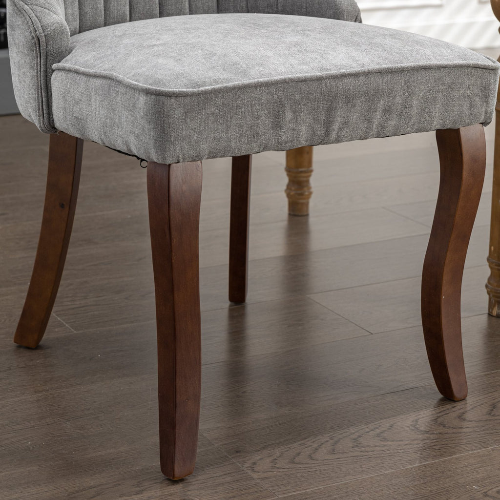 Rayon Cloth Flocking Linen Dining Chairs Channel Kitchen Dinner Chair Comfy Fabric Upholstered Accent Chair for Dining Room with Curved Solid Wood Legs,Set of 2 (Gray), SW1847GY - Grand Goldman Shop