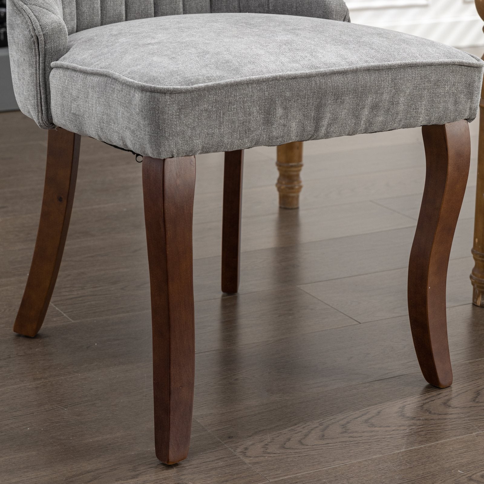 Rayon Cloth Flocking Linen Dining Chairs Channel Kitchen Dinner Chair Comfy Fabric Upholstered Accent Chair for Dining Room with Curved Solid Wood Legs,Set of 2 (Gray), SW1847GY - Grand Goldman Shop