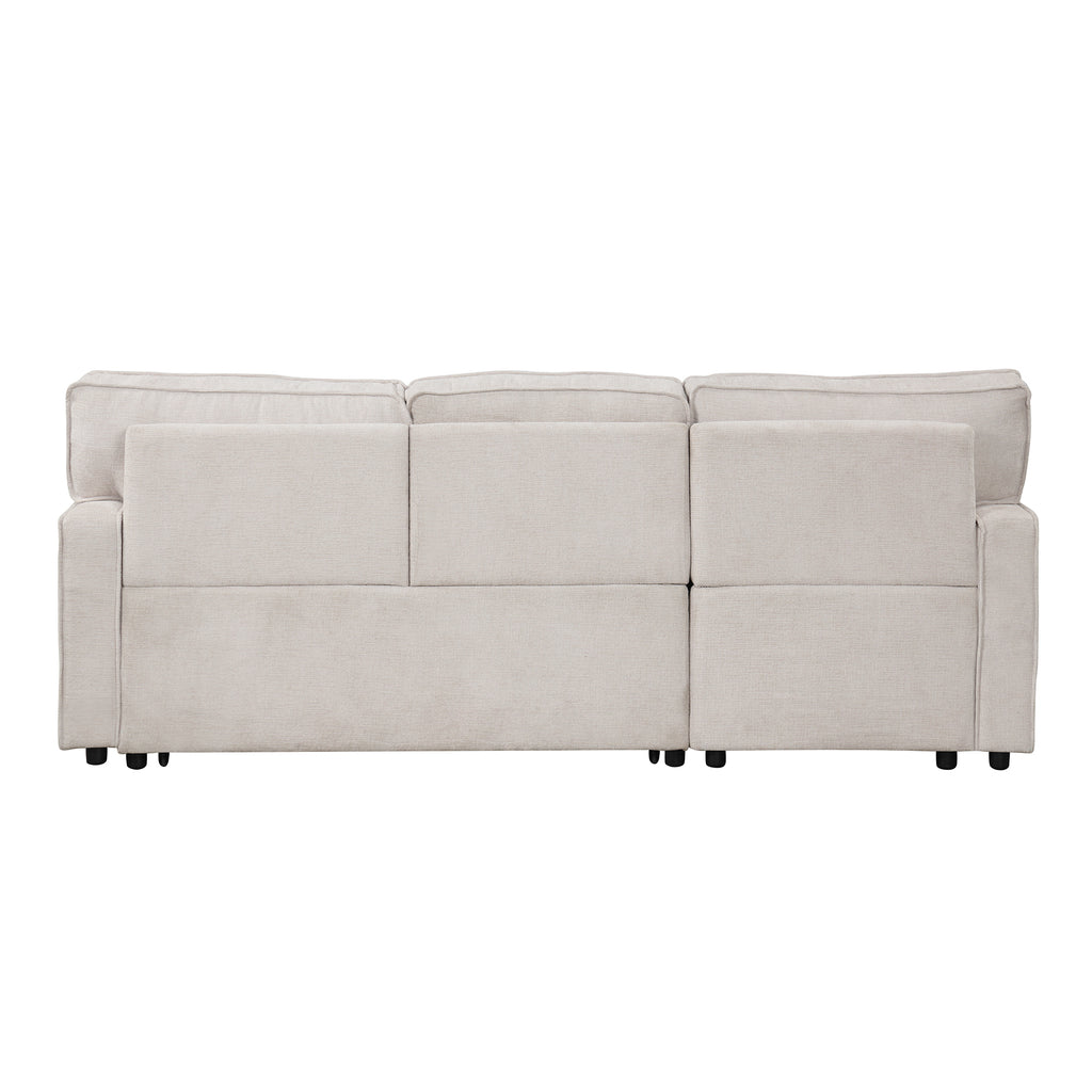 U_STYLE Upholstery Sleeper Sectional Sofa with Storage Space, USB port, 2 cup holders on Back Cushions(same sku; WY000335AAA) - Grand Goldman Shop