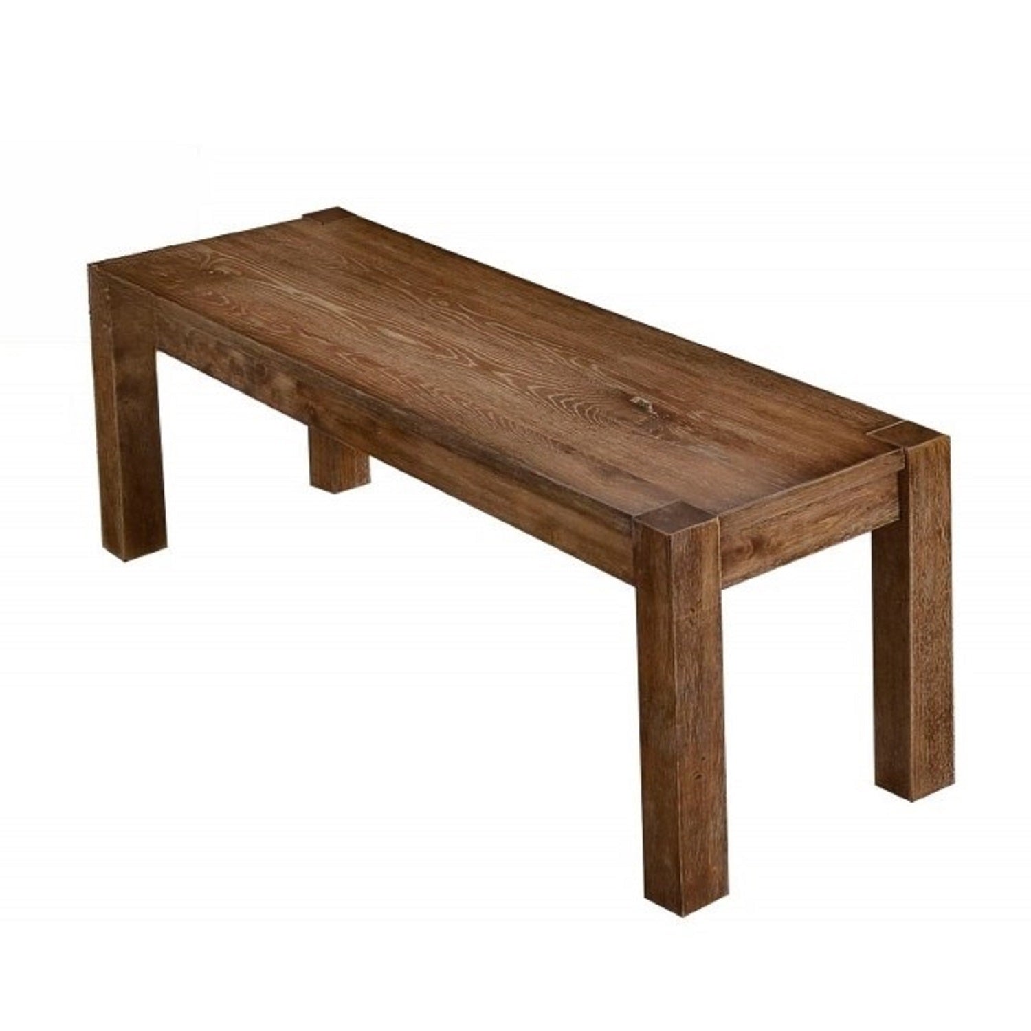 Transitional Wood Dining Bench in Driftwood Finish, Natural Oak Style, 48-Inch Entryway Bench for Dining Room or Arts & Crafts Space - Grand Goldman Shop