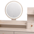 CRAZY ELF Stylish Vanity Table + Cushioned Stool, Touch Control LED Mirror, Large Capacity Storage Cabinet, 5 Drawers, Fashionable Makeup Furniture, Length Adjustable(L31.5'-43.2'x W15.8' x H48.1') - Grand Goldman Shop