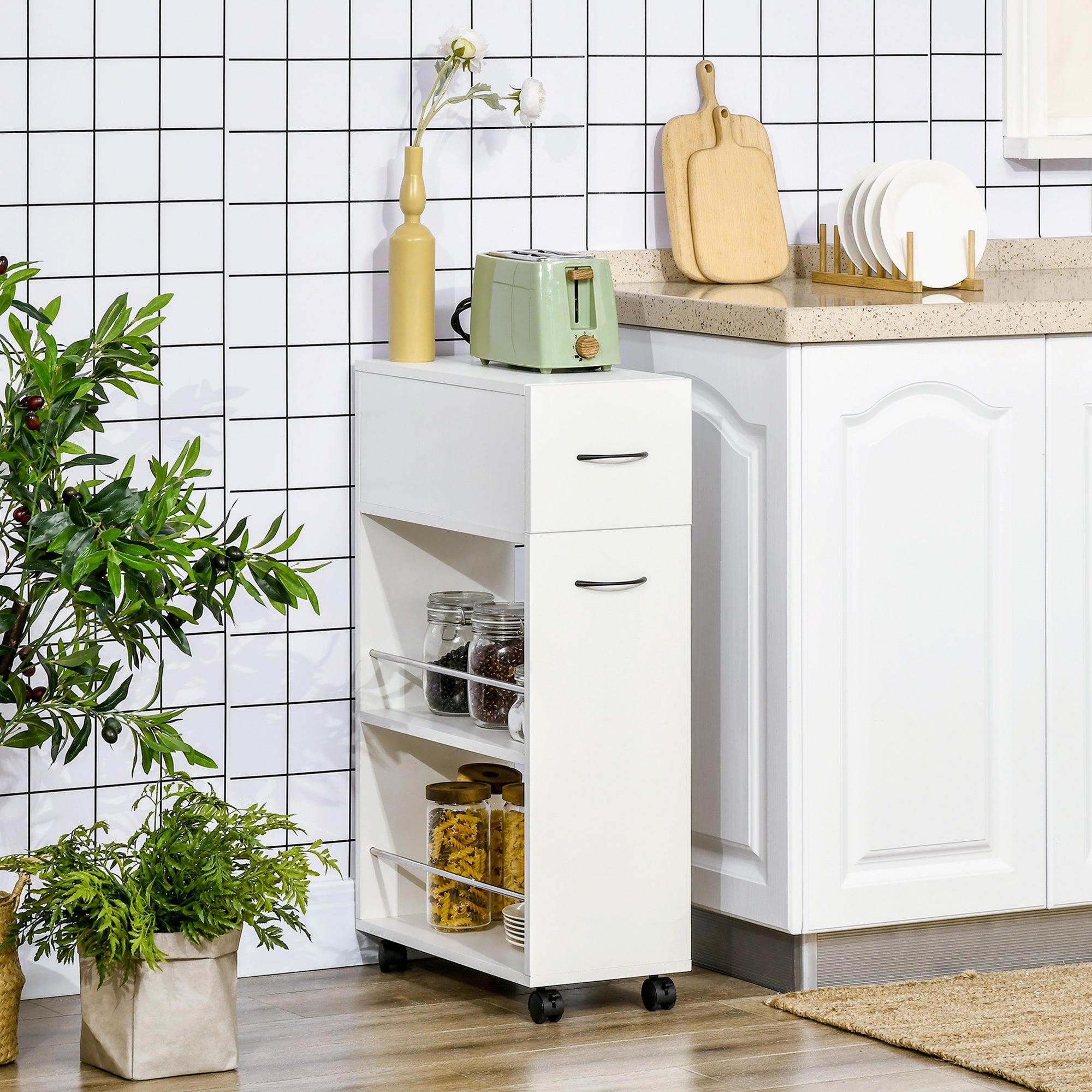 HOMCOM 3- tier Slim Storage Cart, Rolling Narrow Kitchen Cart on Wheels for Small Place, Slide Out Side Utility Cart for Bathroom, Laundry - Grand Goldman Shop
