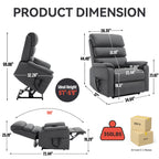 Grey Cat-proof Leather Dual Motor Infinite Position Up to 350 LBS Power Lift Recliner Chair with Power-Remote, Heat Massage and Heavy Duty Motion Mechanism - Grand Goldman Shop