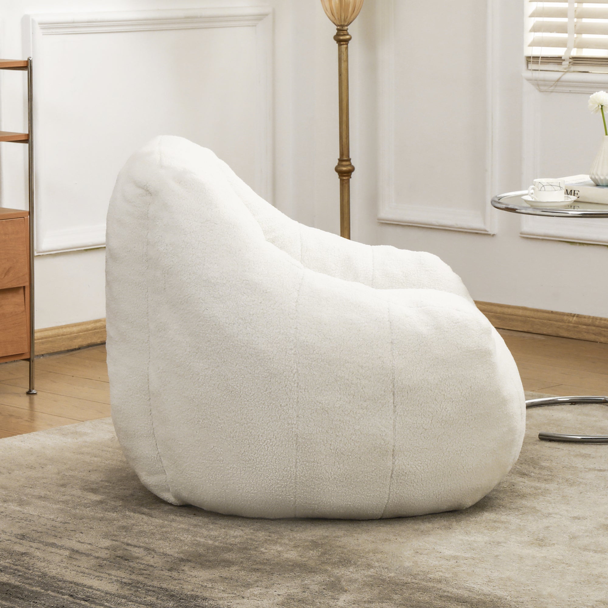 Comfy Bean Bag Chair with Memory Foam Filler – Tufted Soft Stuffed Bean Bag Sofa for Dorm, Apartment, or Living Room – White - Grand Goldman Shop